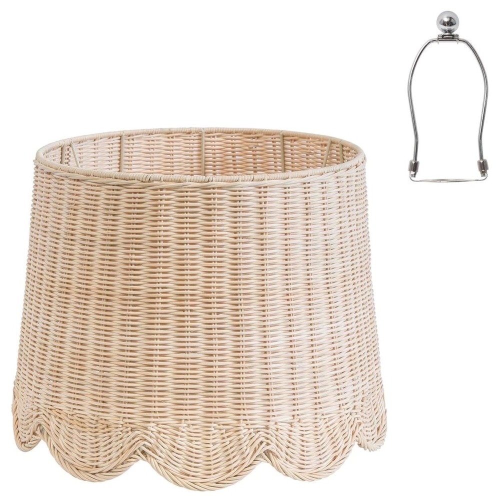 Quncry Large Scalloped Rattan Lamp Shade Beige Woven Wicker Empire Open Box